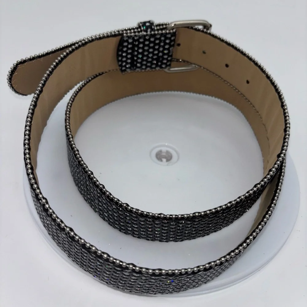 BLACK RHINESTONE BELT Western Y2K Women's Emo Goth‎ Studded Silver Streetwear 2X